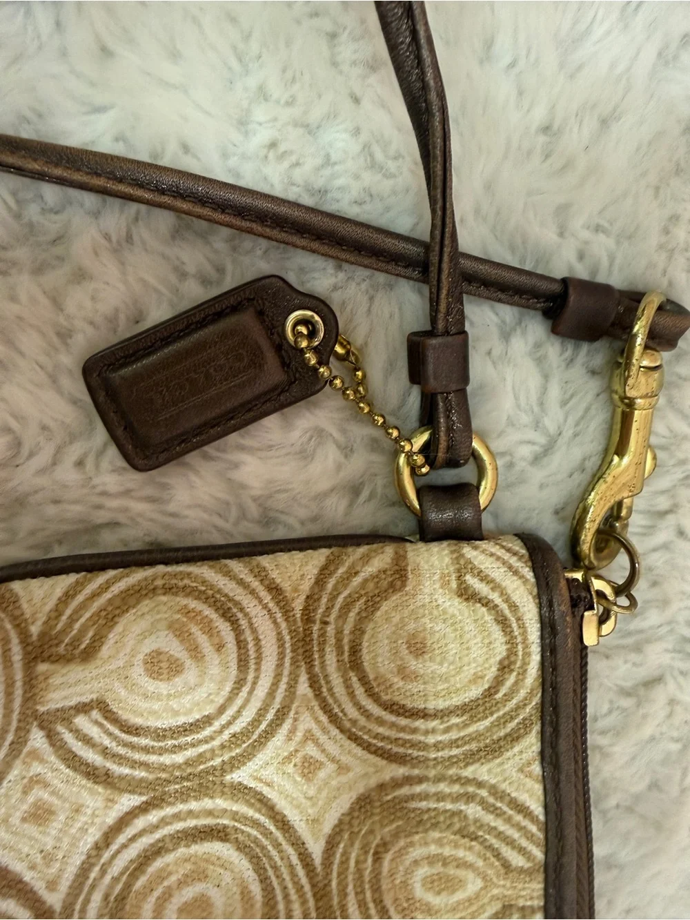 Coach Neutral Circle-Pattern Wristlet Clutch - Beige and Brown